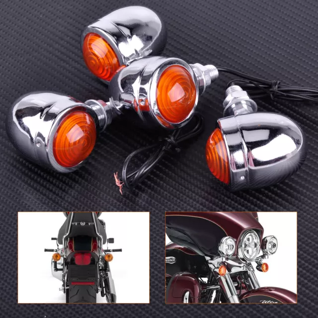 4x Motorcycle Chrome Metal Bullet Turn Signal Light Indicator For Harley Chopper