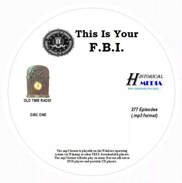 THIS IS YOUR F.B.I.  - 277 Shows Old Time Radio In MP3 Format OTR On 3 CDs