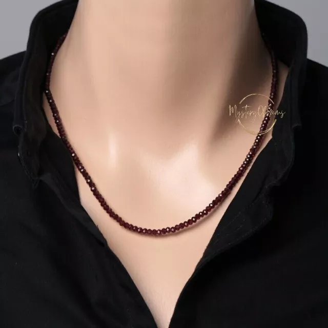 Beautiful Red Garnet Faceted Round Gemstone Beads 18" Handmade Women Necklace 3