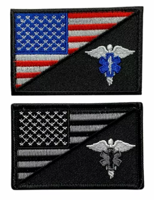 USA Flag Medic EMT EMS Patch (2PC Bundle - Hook Fastener - MF3-MF4)