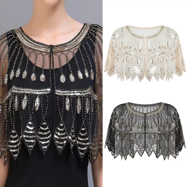 Ruffle Shawl Elegant Sequin Vintage Cape Trend Dress Accessories For Party PrK_
