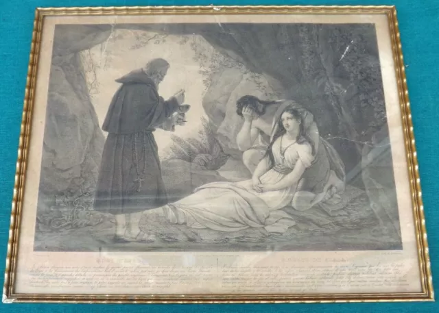 Incisione mort d'Atala Lemercier in cornice dorata, 1832