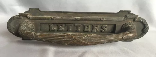 Rare Antique Cast Bronze Mail LETTERS Slot Pull Door Handle Old Vtg 426-23E