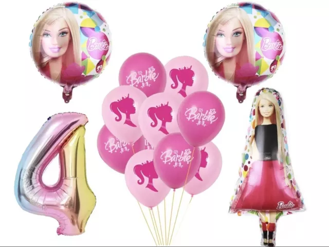 BARBIE 4th Birthday Balloon Set Party Decorations Balloons Age 4 Girls 14 Pieces