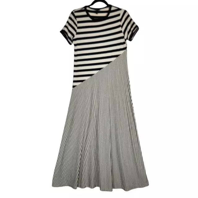 Who What Wear Dress Womens Size Small Black Beige Stripe Maxi Short Sleeve