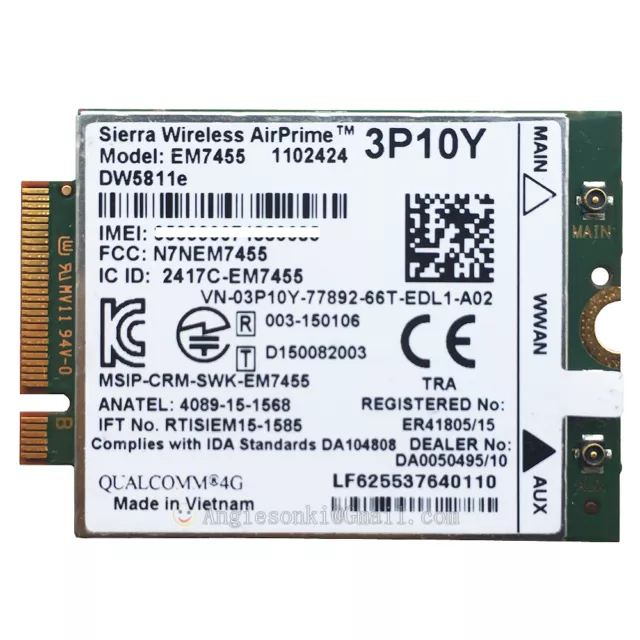 Dell DW5811E Sierra Wireless Airprime EM7455 LTE 4G WWAN Card Module 3P10Y