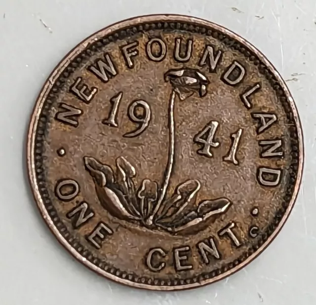 1941 NEWFOUNDLAND Canada One Cent Penny coin showing a Carnivorous Plant (C2017)