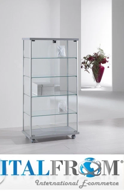 Vitrine Murale Avec éclairage Italfrom - 181x40x40 Cm - Verre Et Bois - Neuf Sans Marque