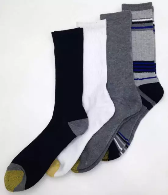 $45 Gold Toe Mens 4 Pairs Pack Athletic Crew Socks Black Gray Cotton Shoe 6-12