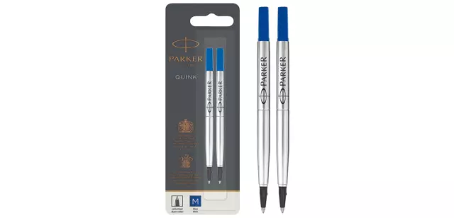 PARKER recharge Stylo Roller, pointe moyenne, bleue, blister X 2