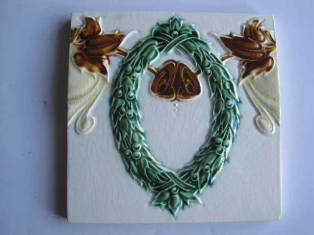 Antique Carter High Relief & Indented Moulded Art Nouveau Wall Tile C1903-09
