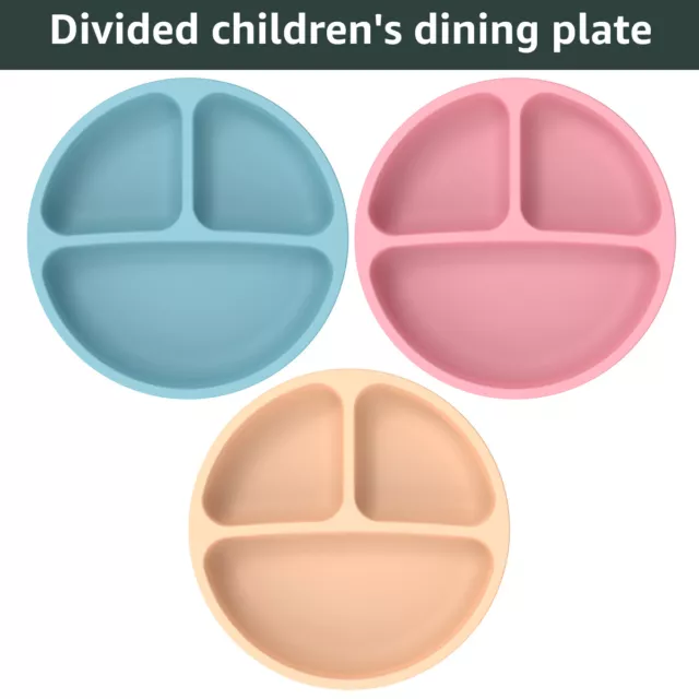 3Pcs Toddler Plates 7.48 Inch Divided Toddlers Dishes with Suction 480ml.