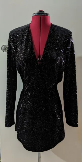 Zara Black Long Sleeve Short Sequin Dress Size S RRP £59.99