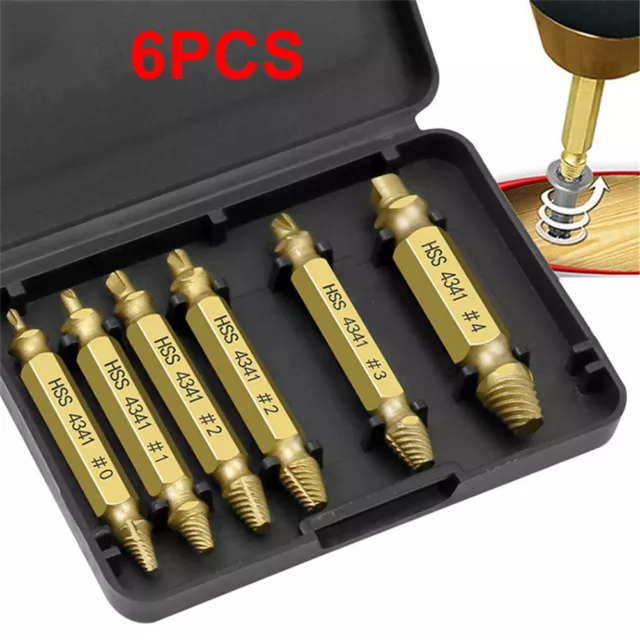 6x Damaged Screw Extractor Broken Bolt Remover Easy Out Drill Bits Stud Reverse