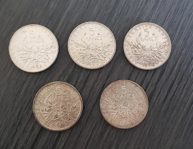 lot de pièces de 5 francs semeuses argent 1960