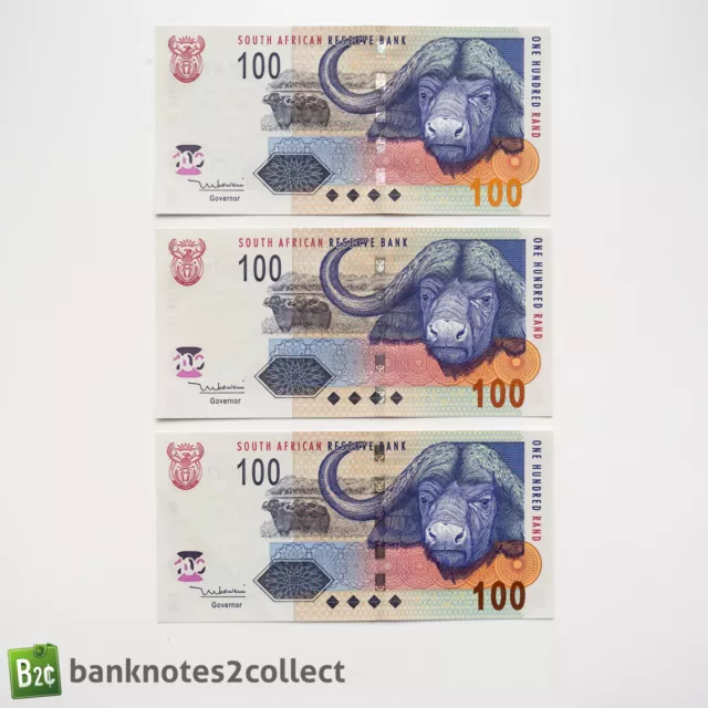 SOUTH AFRICA: 3 x 100 South African Rand Banknotes with Consecutive Serial Numbe