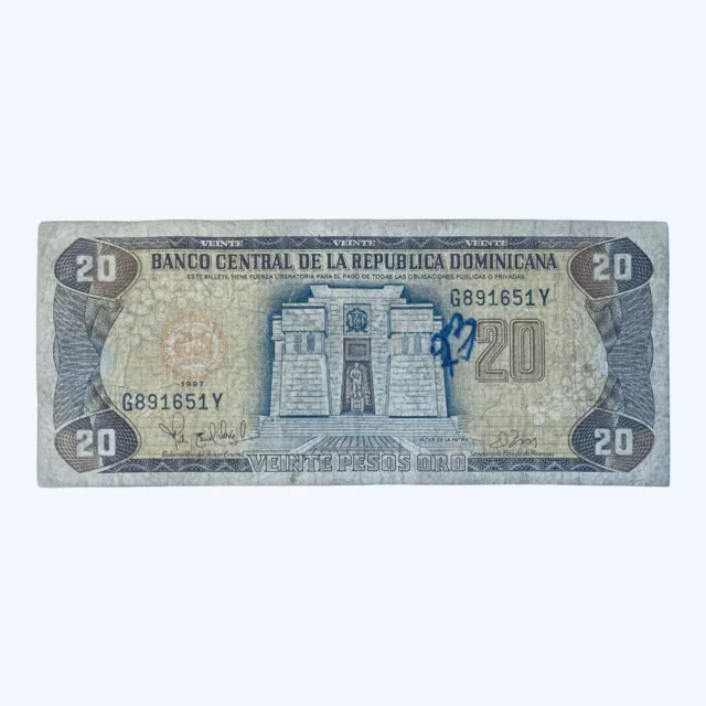 1997 República Dominicana antiguo billete de 20 pesos Caribe República Dominicana