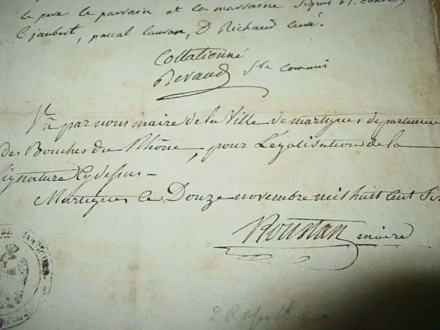 Document manuscrit Signé MAIRE VILLE DE MARTIGUES FERRIERE 1806 HENRY ROUSTAN