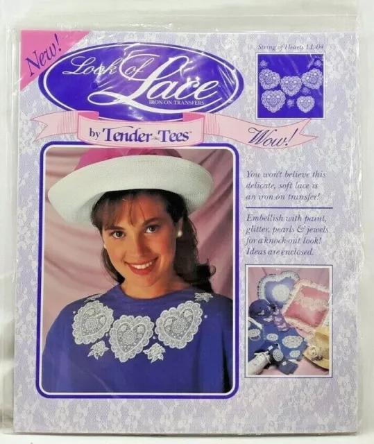 1980s Look Of Lace String of Hearts LL04 Iron-On Fashion Transfer Ivory Vtg 6717