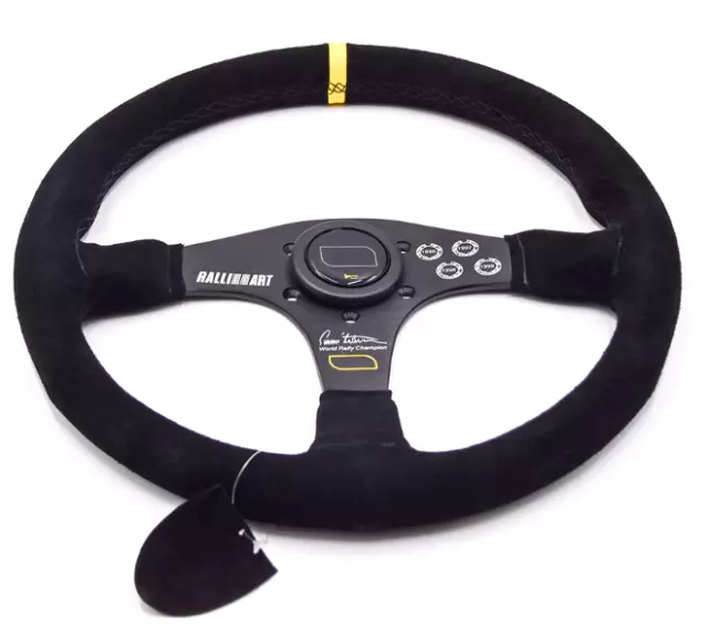 Ralliart style suede leather steering wheel with signature, Omp Horn Button 2