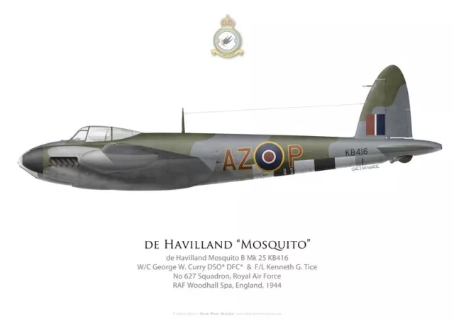 Print Mosquito B Mk 25, W/C Curry, F/L Tice, No 627 Squadron RAF (by G. Marie)