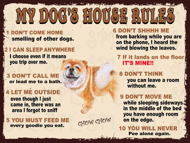 Chow Chow My Dog's House Rules Retro Metal Tin Sign Plaque Gift