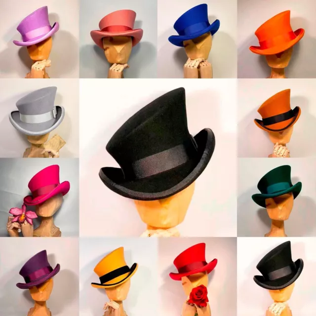 Asymmetric Top Hat Wool Hat Unisex Punk Hat Fashion Top Hat Ribbon Hat