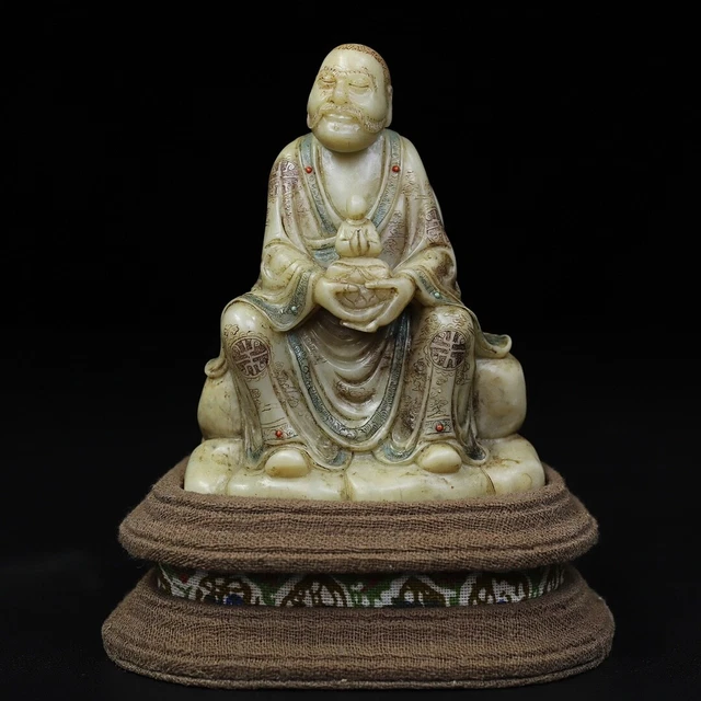 Chinese Exquisite Handmade Luohan Carving Shoushan Stone Statue