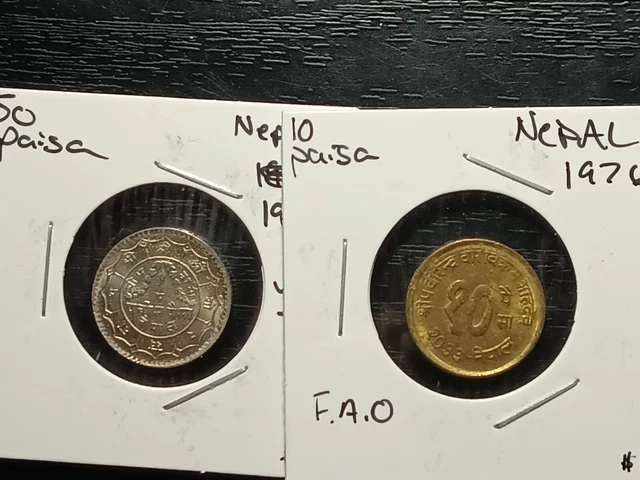 1976 Nepal 10 Paisa F.a.o C.c And 1959 50 Paisa Unc 