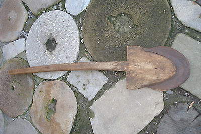 Rare Antique Ukrainian primitive wooden Spade/shovel with wrought iron sleeve №7