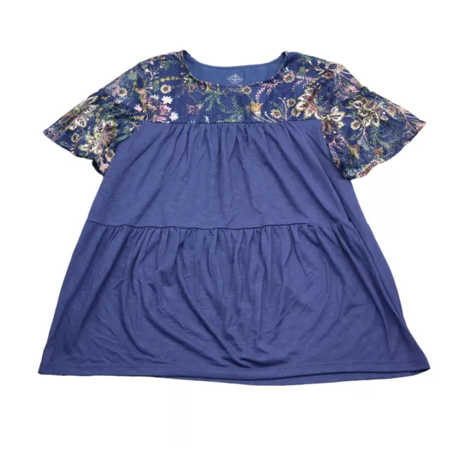 Camisa de mujer St Johns Bay azul cuello redondo manga corta estampado floral