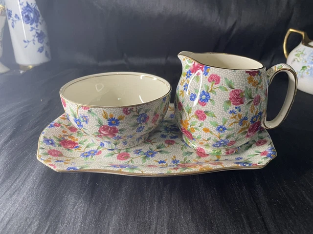 Royal Winton Old Cottage Chintz Cream Sugar & Tray