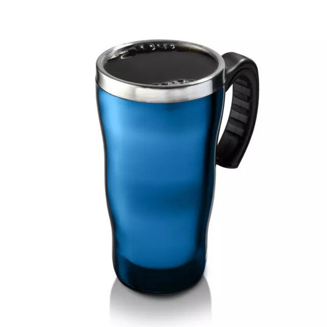 Blue Vacuum Travel Stainless Steel Insulated Coffee Mug w/Handle, 16oz Drink