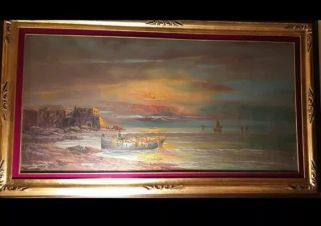 Quadro Olio Su Tela  80X170 Con Cornice,  Di Remo Testa  Pittore Del Novecento..