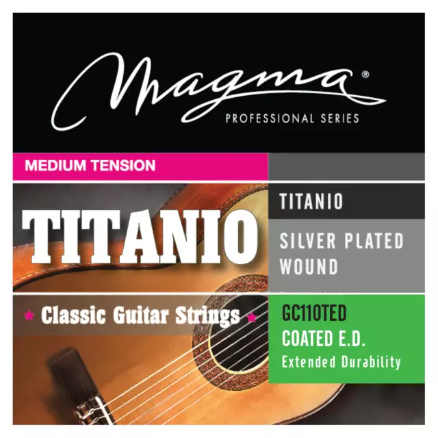 Magma Classical Guitar Strings Medium Tension Titanium Nylon COATED Silver Plate