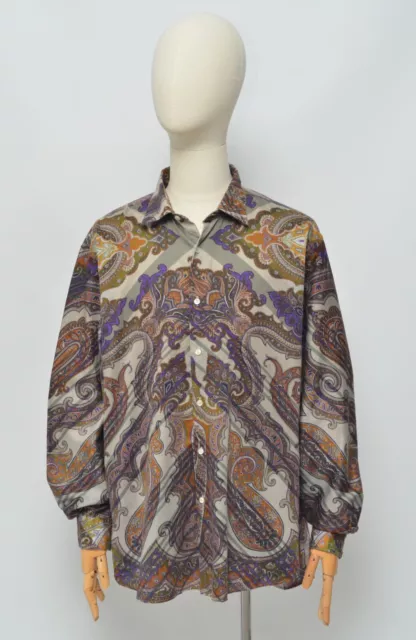 ETRO Luxury Men's Multicolor Cotton Paisley Long Sleeve Shirt SzXL Made in Italy