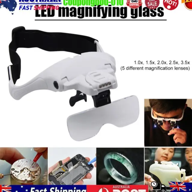 HD Magnifier with LED Light Adjustable Headband Magnifiers for Jewelry Appraisal