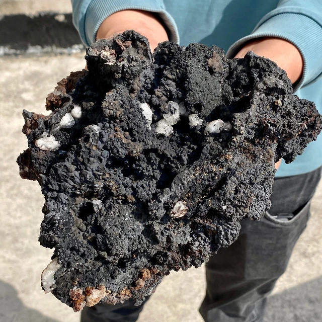 3.9LB Black carbon and sand mixed in quartz crystal cluster-AE913