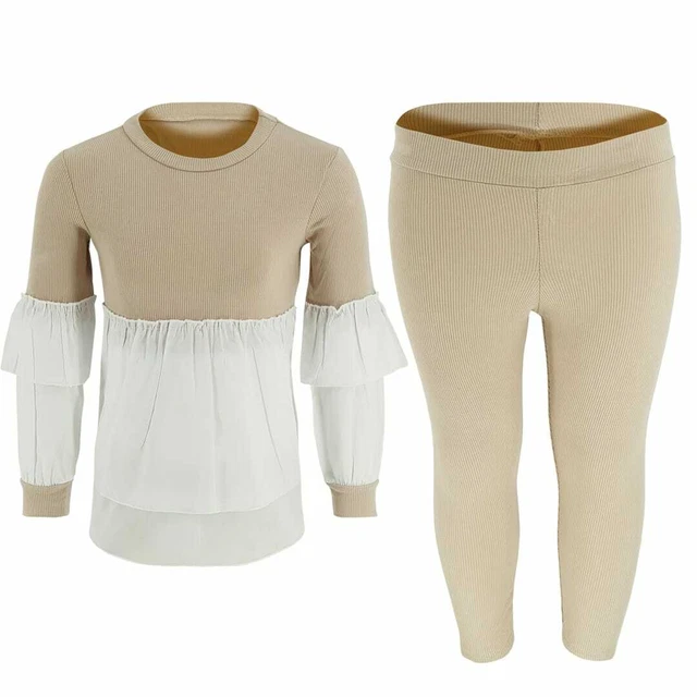 Girls Kids Lounge Wear Set Double Peplum  Lounge Set 2-12 Yrs UK