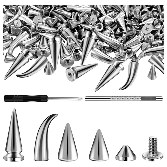 150 Sets Silver Mixed Shape Spikes and Studs Cone Croc Spikes Leather Rivet8580
