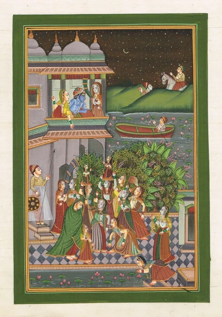Indien Religieux Peinture De Radha Krishna Main Miniature Art Sur Soie Vêtements