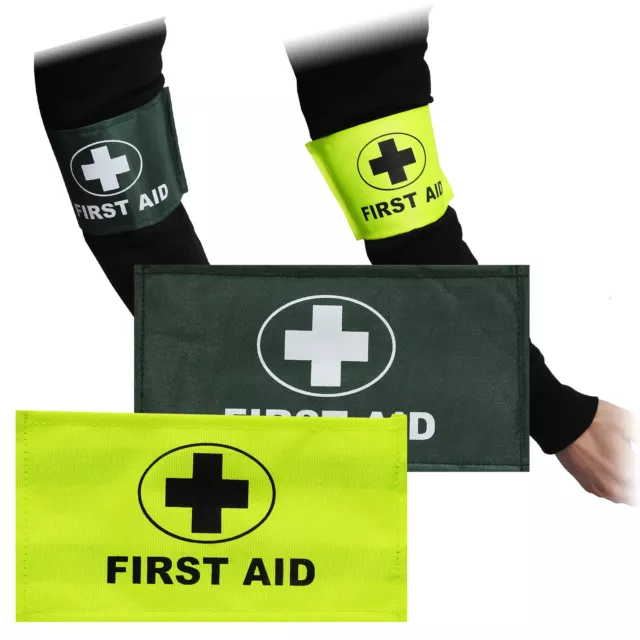 First Aid Aider Medical Armband ID Badge Green Yellow Universal Size Sleeve