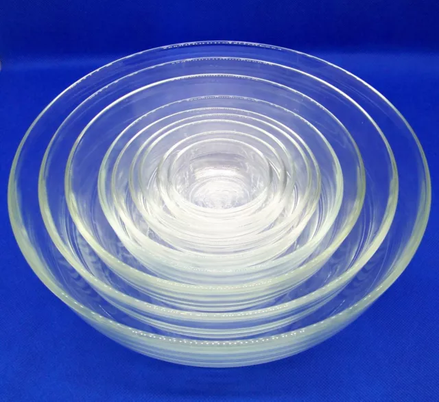 Vintage 9 Piece Set Duralex France Nesting Bowls Clear Glass Excellent Condition