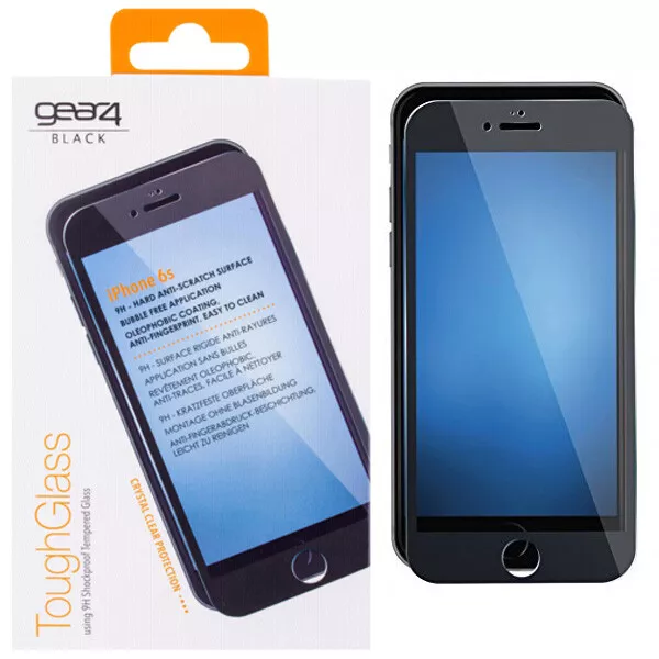 2x Tempered Glass For iPhone 6 and iPhone 6s Screen Protector Black Border Gear4 2