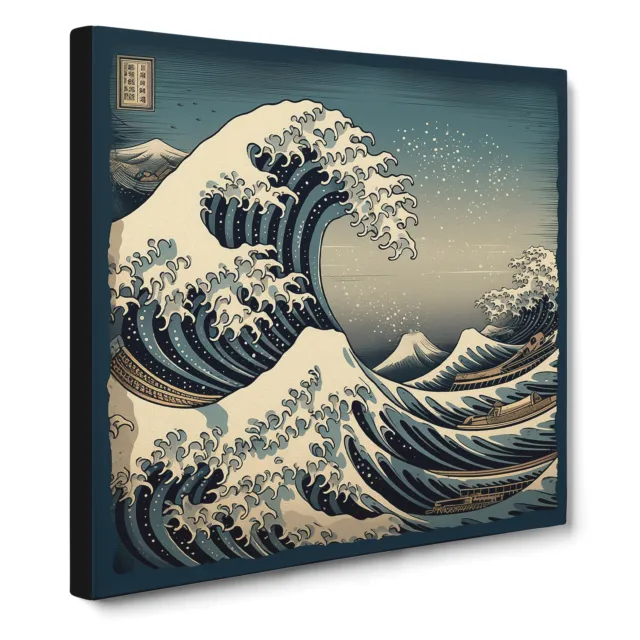 Japanese Wave Art Deco No.5 Canvas Wall Art Print Framed Picture Home Decor