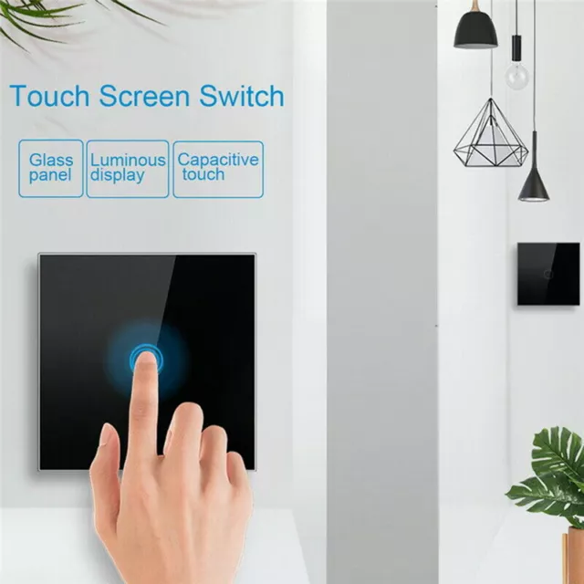 1Gang 1way Light Smart Touch Screen Wall Switch LED Crystal Tempered Glass Panel