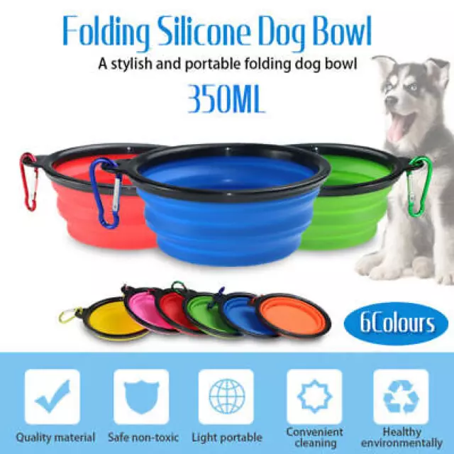 Portable Foldable Pet Bowl Collapsible Silicone Food Water Feeder Dog Cat Cup AU