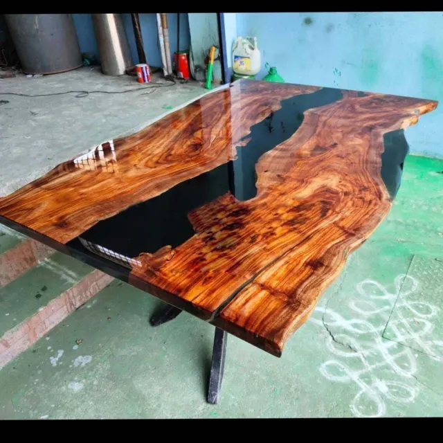 Solid Black Epoxy Resin River Table Top, With Stand, Kitchenware Home Decorative