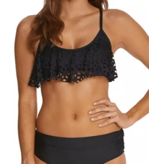 NWT Luxe by Lisa Vogel black Flutter Bikini Top&bikini bottoms sz 12