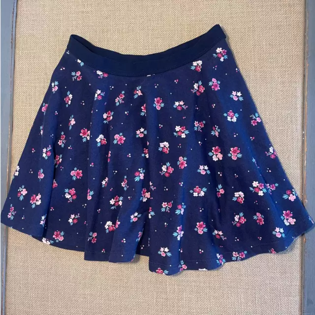 Gymboree Navy Blue Floral Elastic Waist Skirt - Size Girl's 10/12